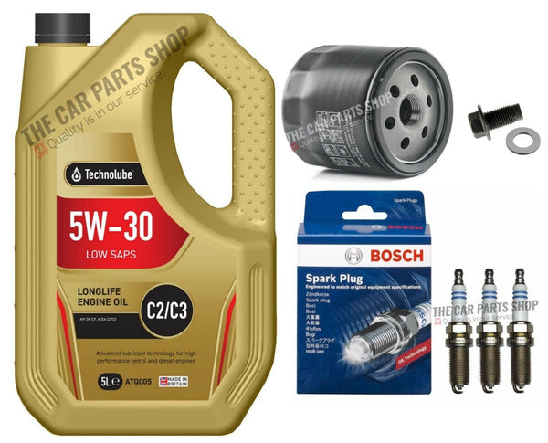 SERVICE KIT FOR CITROEN C1 CONNEXION 3 BOSCH SPARK PLUGS + 5L OIL + SUMP PLUG