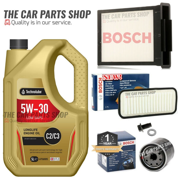 AIR OIL POLLEN BOSCH SERVICE KIT FOR CITROEN C1 1.0 PETROL 05-10 5L TECHNOLUBE