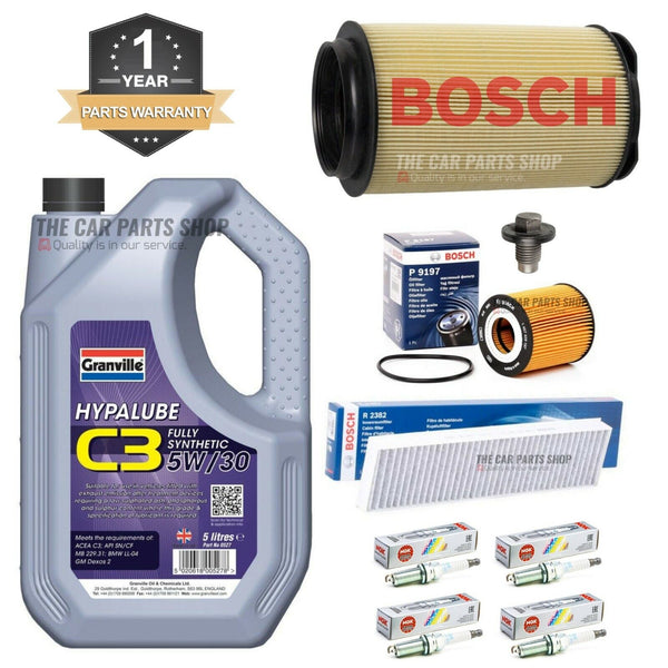 FITS MINI HATCH COOPER S 1.6 BOSCH SERVICE KIT AIR OIL CABIN + 4 PLUGS + 5L OIL
