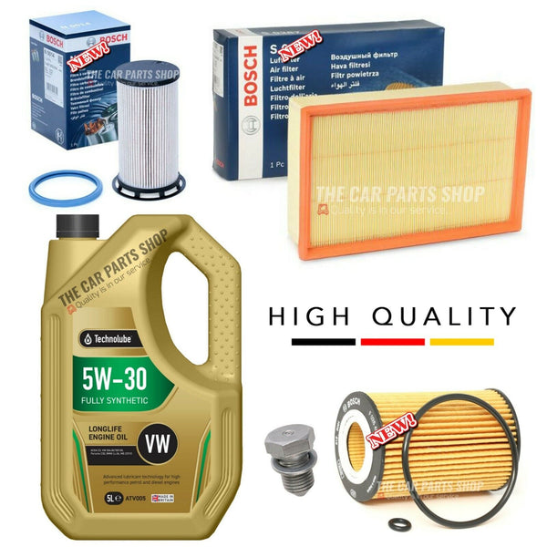 BOSCH SERVICE KIT TO FIT VW GOLF MK7 2.0 GT TDI AIR FUEL OIL & 5L TECHNOLUBE OIL