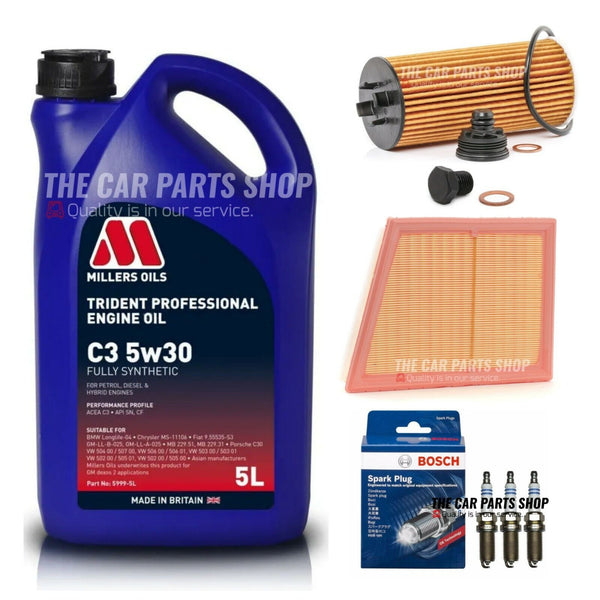 MILLERS SERVICE KIT FITS MINI COOPER 1.5 PETROL BOSCH PLUGS & AIR OIL + 5L 5W30