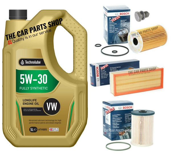 FOR VW GOLF 1.6 TDI MK6 BOSCH SERVICE KIT 5L TECHNOLUBE WITH FUEL OIL AIR BOSCH