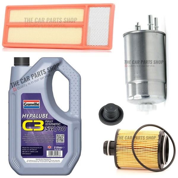 FOR VAUXHALL COMBO D 1.3 DIESEL SERVICE KIT 5L GRANVILLE 5W30 & AIR OIL FUEL KIT