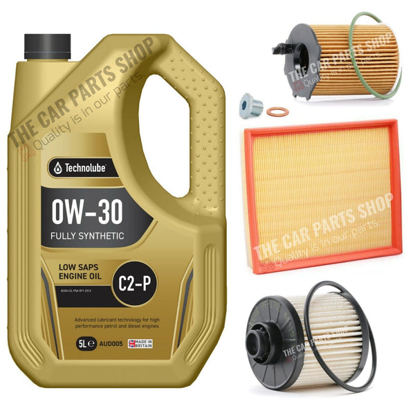 SERVICE KIT FOR PEUGEOT 3008 BLUE 1.6 HDI 14-16 5L 0W30 OIL & AIR FUEL OIL FILT