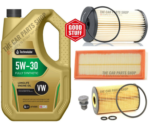 FUEL OIL AIR FILTER SERVICE KIT FOR VW TIGUAN 2.0 TDI (5N) 2008> 5L TECHNOLUBE