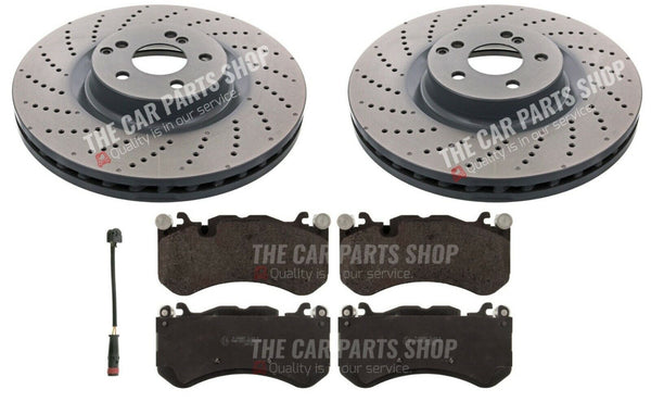 FOR MERCEDES C63 AMG C204 FRONT DRILLED BRAKE DISCS & PADS AND SENSOR NEW