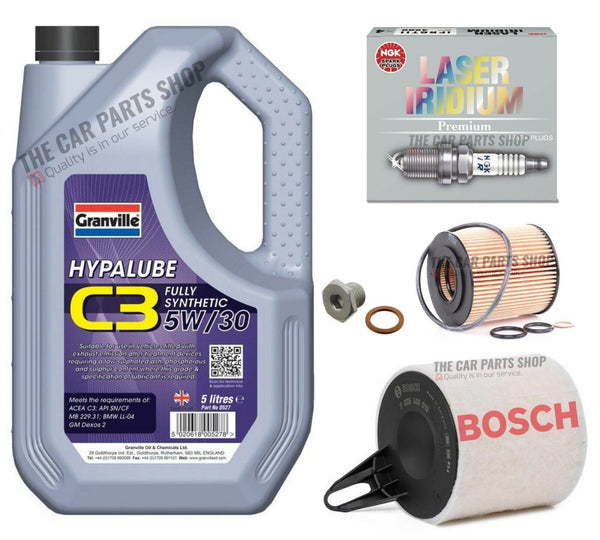 SERVICE KIT FOR BMW 320i E90 04-11 5L GRANVILLE OIL & AIR OIL 4 NGK SPARK PLUGS