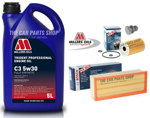 FOR VW GOLF BLUEMOTION 1.6 TDI MK6 SERVICE KIT BOSCH AIR OIL & 5L MILLERS & PLUG