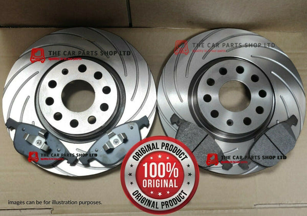 FOR BMW 320D M SPORT 2.0 REAR GROOVED BRAKE DISCS 345MM + BRAKE PADS SET SENSOR