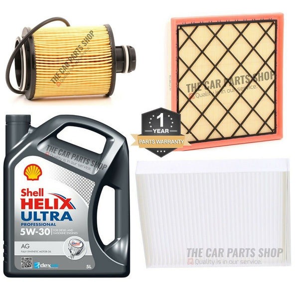 FOR VAUXHALL INSIGNIA MK1 SERVICE KIT 5L SHELL & AIR OIL CABIN FILTER