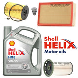 FOR SKODA OCTAVIA SPORTLINE 2.0 TDI 12-20 SERVICE KIT 5L SHELL & FUEL OIL AIR