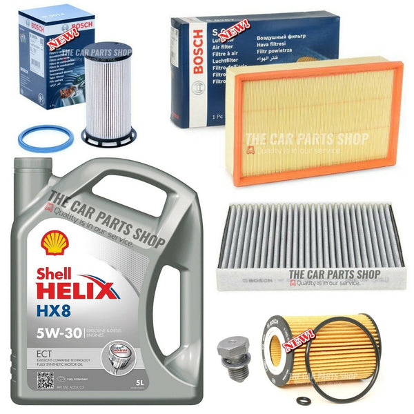 5L SHELL 504 507 5W30 OIL FULL BOSCH SERVICE KIT FOR SEAT LEON 1.6 TDI MK3 (5F)