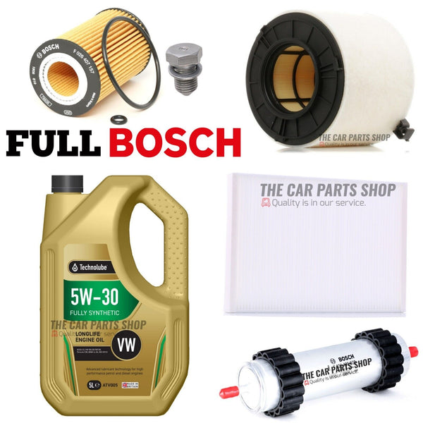 FULL BOSCH SERVICE KIT TO FIT AUDI A4 MK5 2.0 TDI (B9) 5L TECHNOLUBE 504 507 NEW