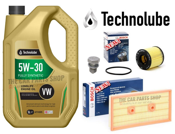 BOSCH SERVICE KIT FOR AUDI A3 1.6 FSI 5L TECHNOLUBE & BOSCH AIR OIL FILTER KIT
