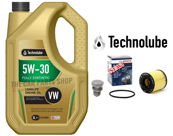 BOSCH SERVICE KIT FOR AUDI A3 1.6 FSI 5L TECHNOLUBE 5W30 & BOSCH FILTER & PLUG