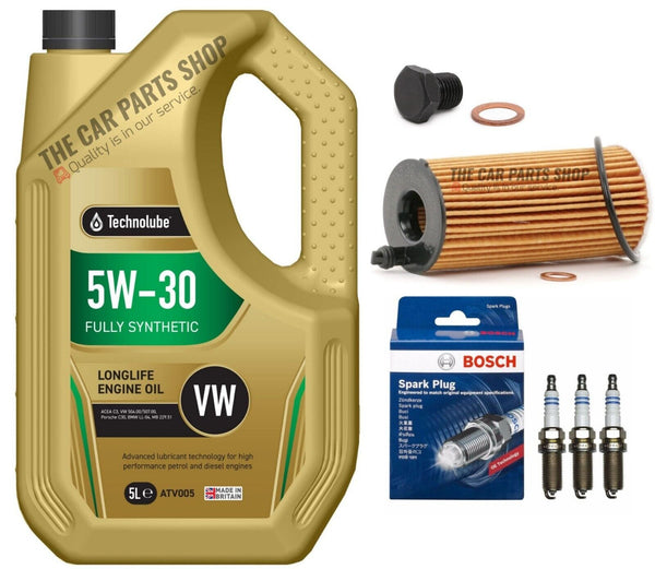 FOR BMW 1 SERIES 118i F20 SERVICE KIT 5L OIL & NEW OIL FILTER AND 3 BOSCH PLUGS
