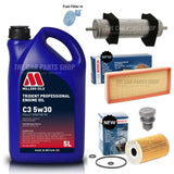 FOR AUDI A4 2.0 TDI MK4 BOSCH SERVICE 5L MILLERS OIL AND 3 NEW FILTERS PLUG