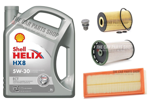 5L SHELL HX8 & AIR FUEL OIL FILTER SERVICE KIT FOR SEAT ALHAMBRA 2.0 TDI MK2