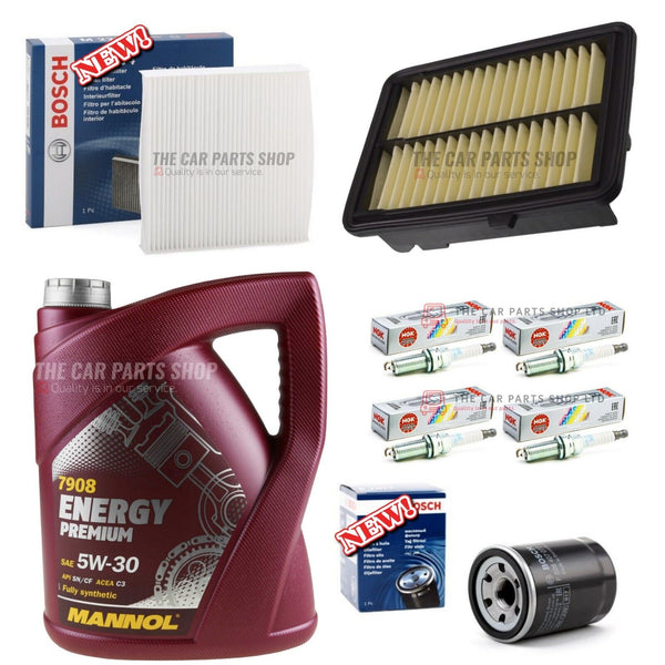 BOSCH SERVICE KIT FOR HONDA JAZZ L13B 5L OIL & BOSCH AIR OIL CABIN & NGK PLUGS
