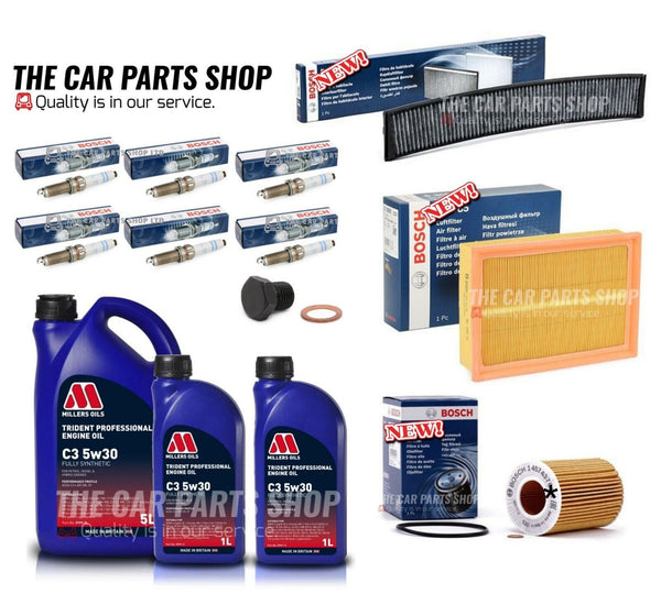 AIR OIL CABIN 6 SPARK PLUGS 7L MILLERS BOSCH SERVICE KIT FOR BMW 330i E46 PETROL