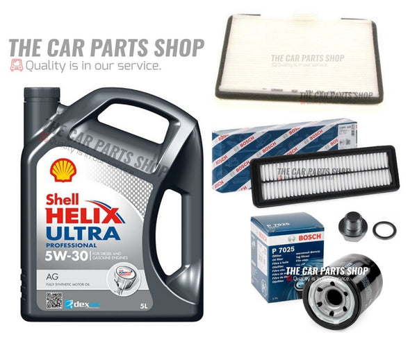 BOSCH SERVICE KIT FOR HYUNDAI I10 1.2 PETROL 5L SHELL 5W30 & AIR OIL POLLEN KIT