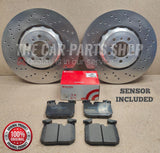 FOR BMW M2 COUPE F87 DRILLED FRONT BRAKE DISCS 380MM & BREMBO PADS + SENSOR