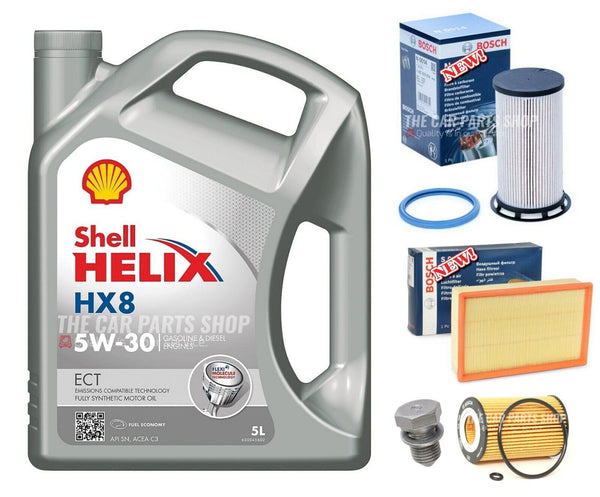 FOR VW PASSAT 1.6 TDI B8 BOSCH SERVICE FILTERS KIT AIR OIL FUEL + 5L SHELL 5W30