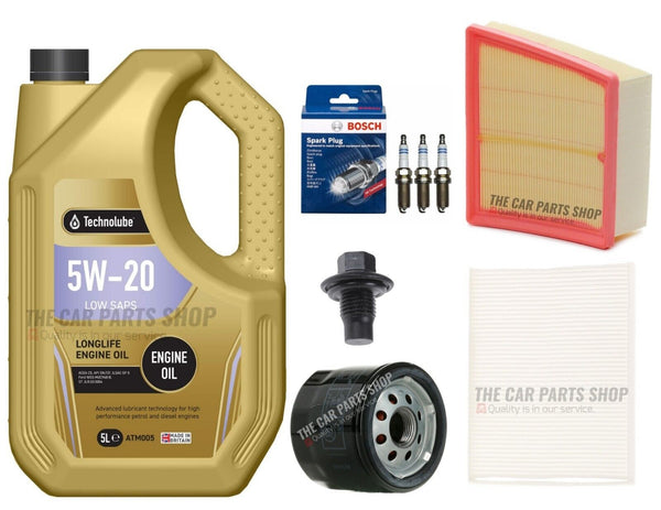 FOR FORD B-MAX 1.0 ECOBOOST 12-17 FULL SERVICE KIT 5L 5W20 & AIR OIL CABIN PLUGS