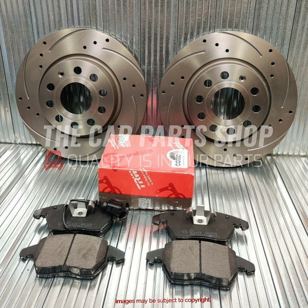 FOR VAUXHALL CORSA E 1.2 14-17 DRILLED GROOVED FRONT DISCS 257MM & TRW PADS