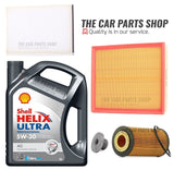 FOR VAUXHALL ZAFIRA 1.8 PETROL MK2 SERVICE KIT 5L SHELL AIR OIL CABIN SUMP PLUG