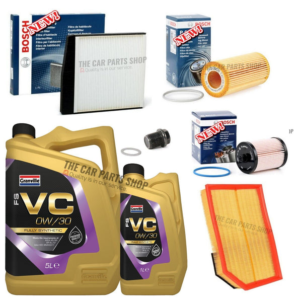 FOR VOLVO XC90 2.4 D5 FULL BOSCH SERVICE KIT + 6L GRANVILLE 0W30 ENGINE OIL