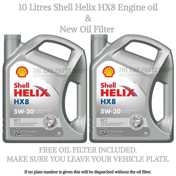 10 LITRES SHELL HELIX HX8 ECT 5W30 VW 504-507 LONGLIFE MOTOR OIL & FREE OIL FILT