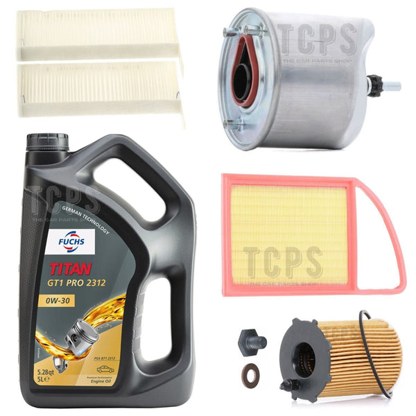 FULL SERVICE KIT FOR PEUGEOT 308 1.6 HDI DV6C ALL NEW FILTERS & 0W30 FUCHS
