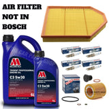 BOSCH SERVICE KIT FOR BMW X3 F25 SPARK PLUGS OIL AIR FILTER & 6L MILLERS 5W30