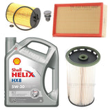 FUEL AIR OIL FILTER FITS SKODA OCTAVIA TDI MK2 SERVICE KIT + 5L SHELL HELIX HX8