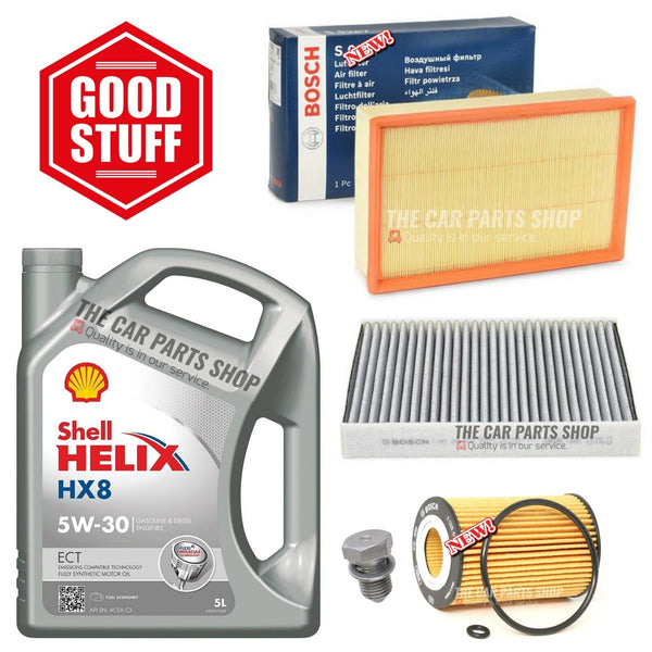 5L SHELL HX8 & AIR OIL CABIN BOSCH SERVICE KIT FOR AUDI A3 2.0 TDI 2012+