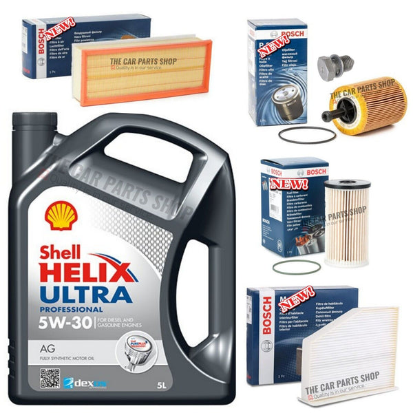 FOR SEAT LEON 2.0 TDI 2005-2012 FULL BOSCH SERVICE KIT WITH SHELL AG 5W30 OIL