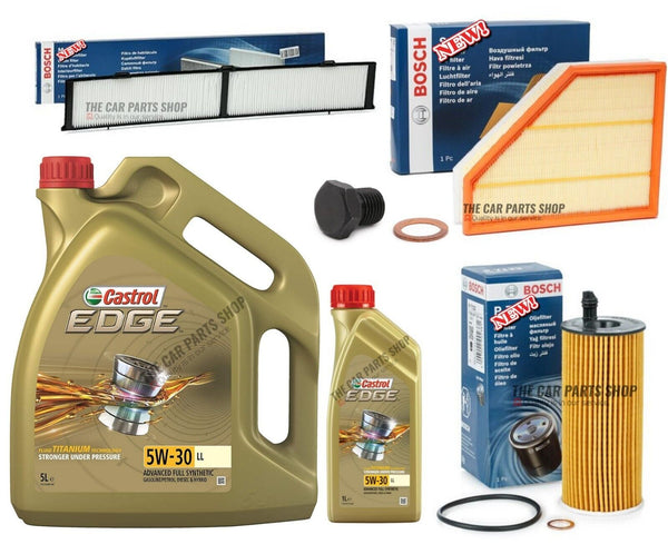 FOR BMW 318D E90 E91 BOSCH SERVICE KIT 6L CASTROL EDGE & BOSCH AIR OIL POLLEN OE