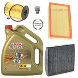 5L CASTROL AIR OIL POLLEN SERVICE KIT FITS AUDI A3 1.6 TDI SPORT 2012-2020