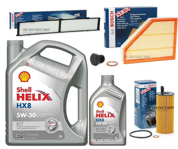 FITS BMW X1 20D E84 BOSCH SERVICE KIT 6L SHELL HX8 & BOSCH AIR OIL CABIN FILTER