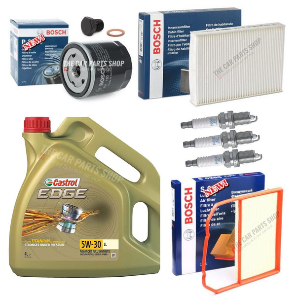 CASTROL EDGE 4L & FILTERS PLUGS + BOSCH SERVICE KIT FOR SKODA CITIGO 1.0 PETROL