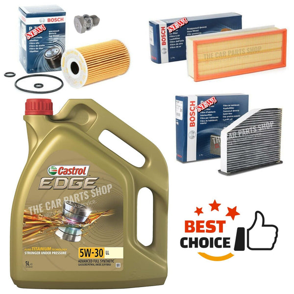 FOR AUDI TT 2.0 TDI BOSCH SERVICE KIT 5L CASTROL + POLLEN AIR OIL SUMP PLUG