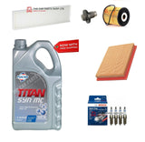 FULL SERVICE KIT FOR MINI ONE 1.6 PETROL 5L FUCHS 10-40 FILTER KIT & BOSCH PLUGS