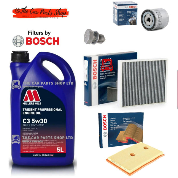 FOR AUDI A1 1.4 TFSI BOSCH SERVICE KIT 5L MILLERS OIL + AIR OIL CABIN