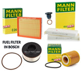 MANN FILTER SERVICE KIT FOR PEUGEOT 3008 1.5 HDI MK2 BOSCH FUEL FILTER