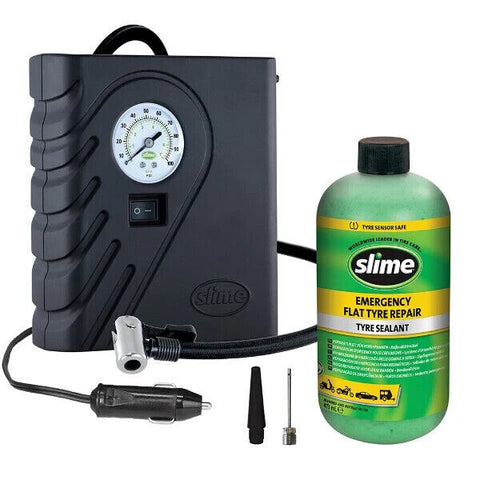 SLIME SMART TYRE REPAIR KIT 12V COMPRESSOR AND 473ML SOLUTION