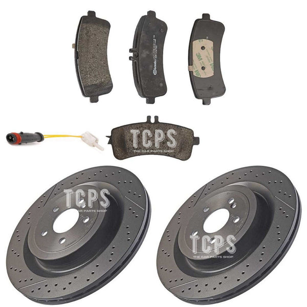 FOR MERCEDES C63 AMG C204 REAR DRILLED DISCS 360MM & PADS AND SENSOR