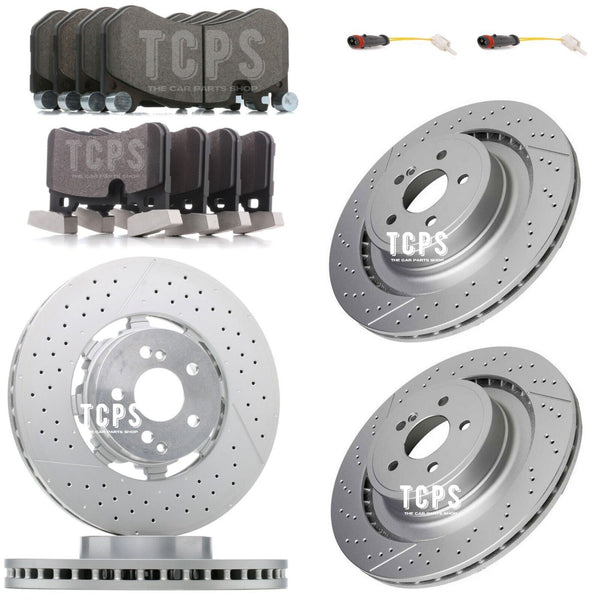 FOR MERCEDES E63 AMG W212 FRONT & REAR BRAKE DISCS & BRAKE PADS SENSORS