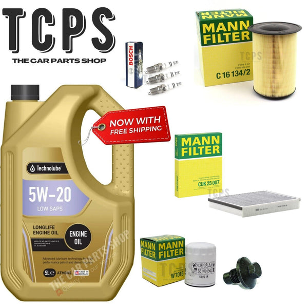 FITS FORD FOCUS ZETEC 1.0L 2012+ MANN OIL AIR & CABIN FILTER WITH 5L OIL & PLUGS
