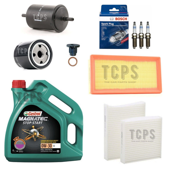 FOR PEUGEOT 208 1.2 2012+ FULL SERVICE KIT WITH 4L CASTROL OIL + FILTERS + SPARK